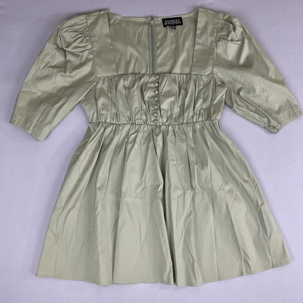 Danielle Bernstein Mini Dress Ladies Sm Green Corset Puff Zip Sleeve Square Neck - Picture 1 of 13
